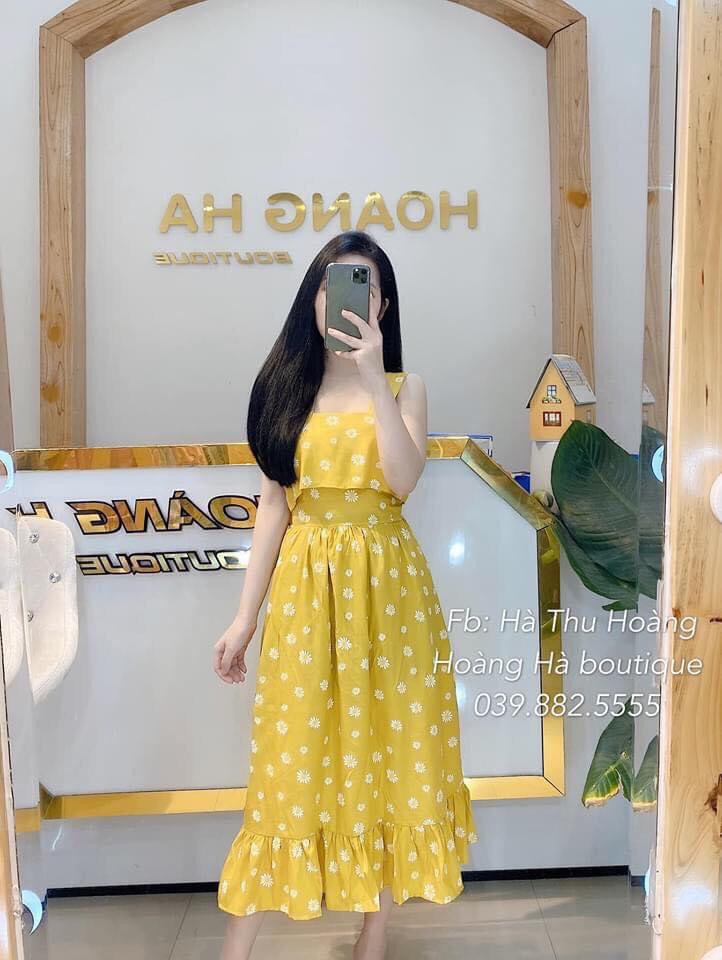 Đầm hai dây voan hoa đuôi cá bèo trước hở thắt nơ lưng điệu đà TTSA0495