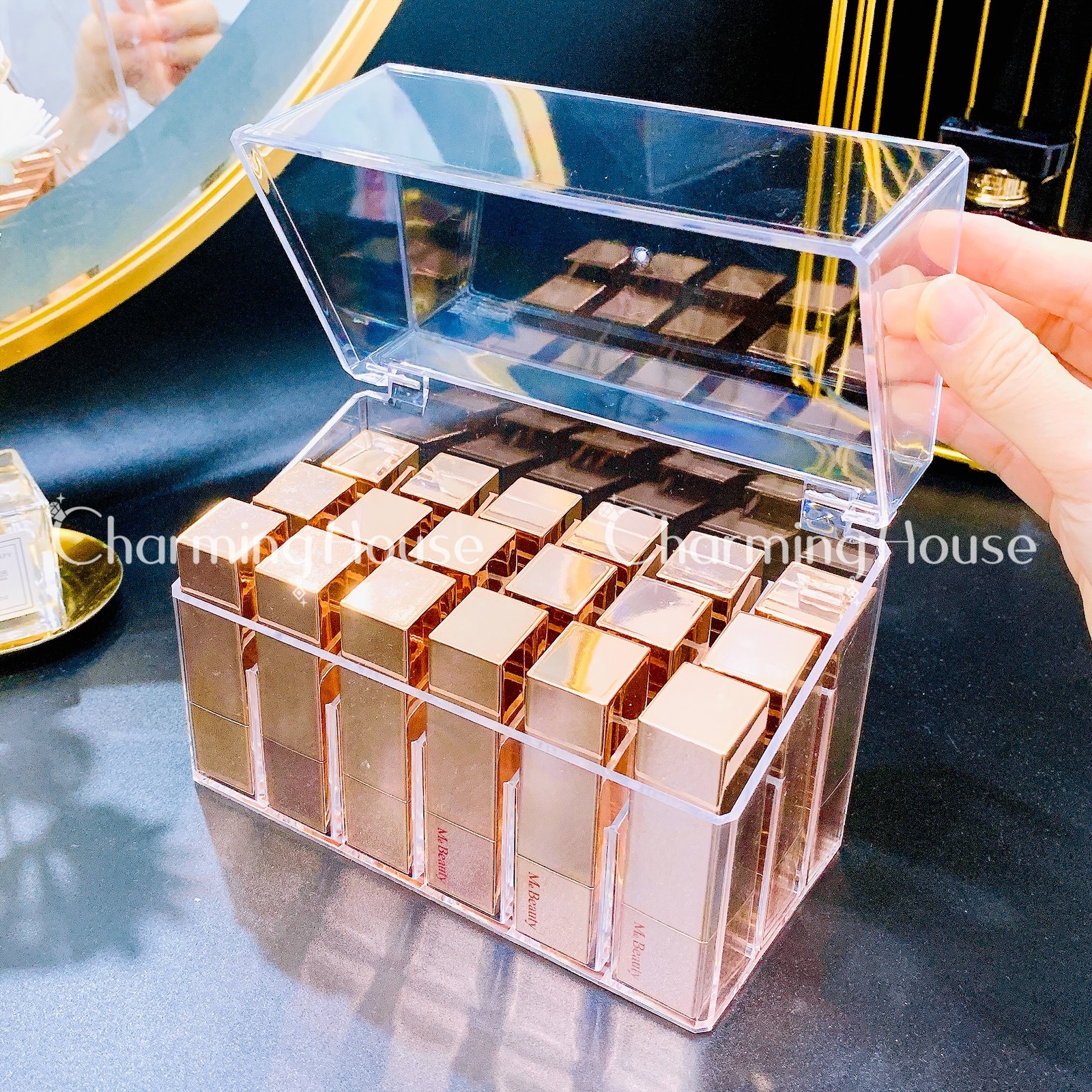 [HÀNG CÓ SẴN] -  KHAY ĐỰNG SON CÓ NẮP 24 THỎI SON CAO CẤP