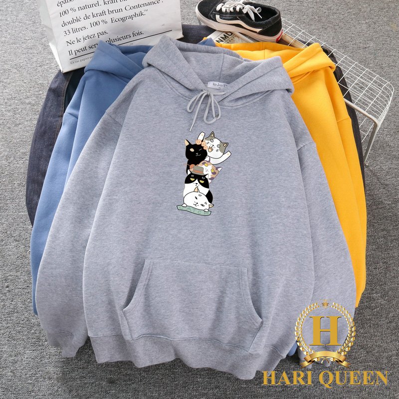 Áo hoodie 5 mèo in dọc HARI1020