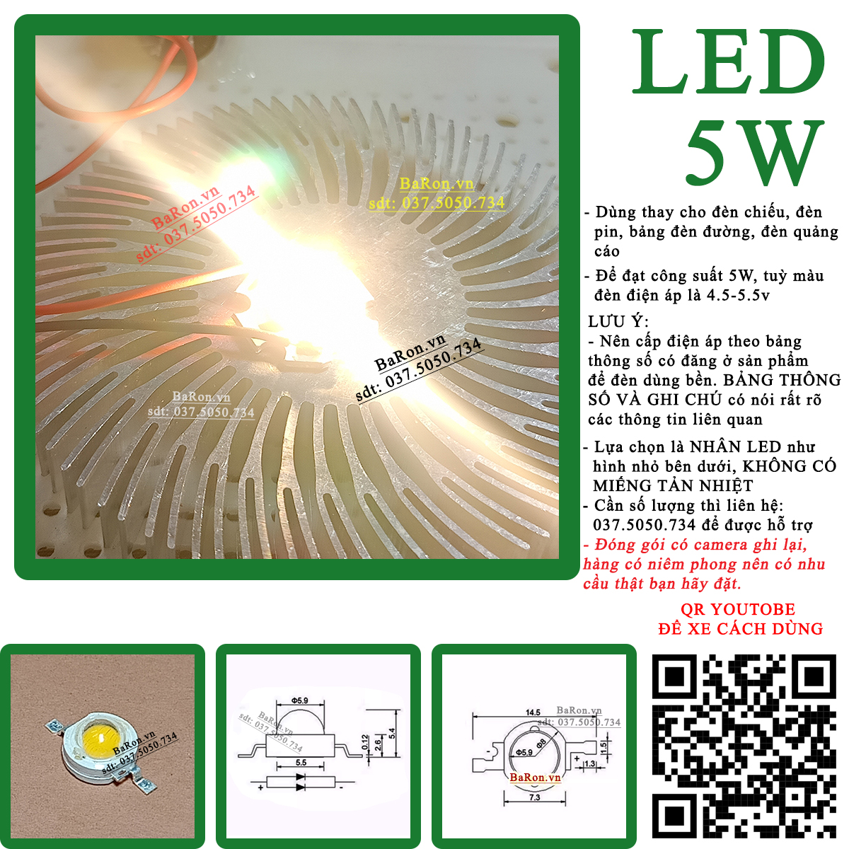 Bóng led siêu sáng 5w (9 màu đèn) lựa chọn