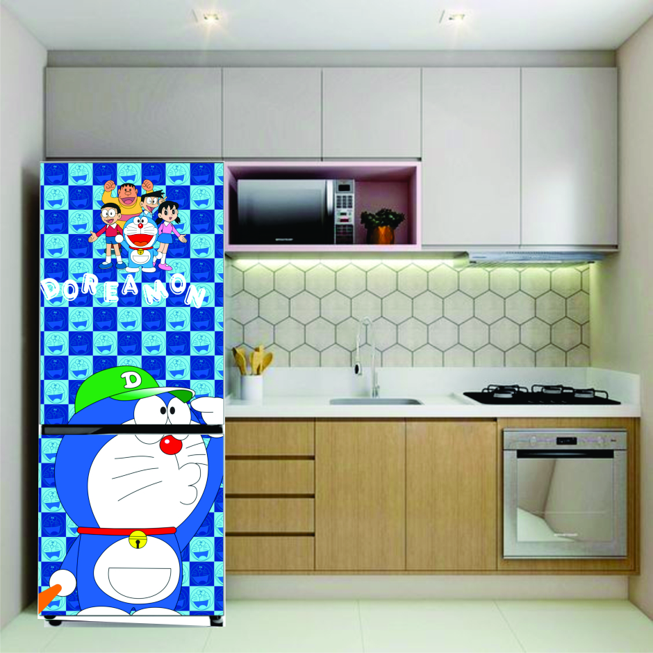 Miếng dán tủ lạnh mẫu Doraemon chống thấm nhận thiết kế theo yêu cầu