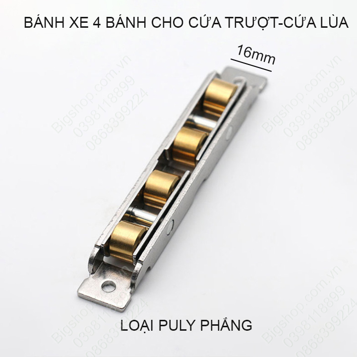 Bánh xe 4 cho cửa trượt-cửa lùa bằng inox không gỉ rộng 16mm, dùng cho cửa lùa nhựa, nhôm, thép