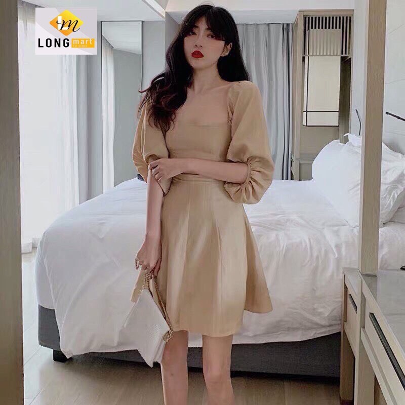 Đầm xòe tay phồng cổ vuông dễ thương