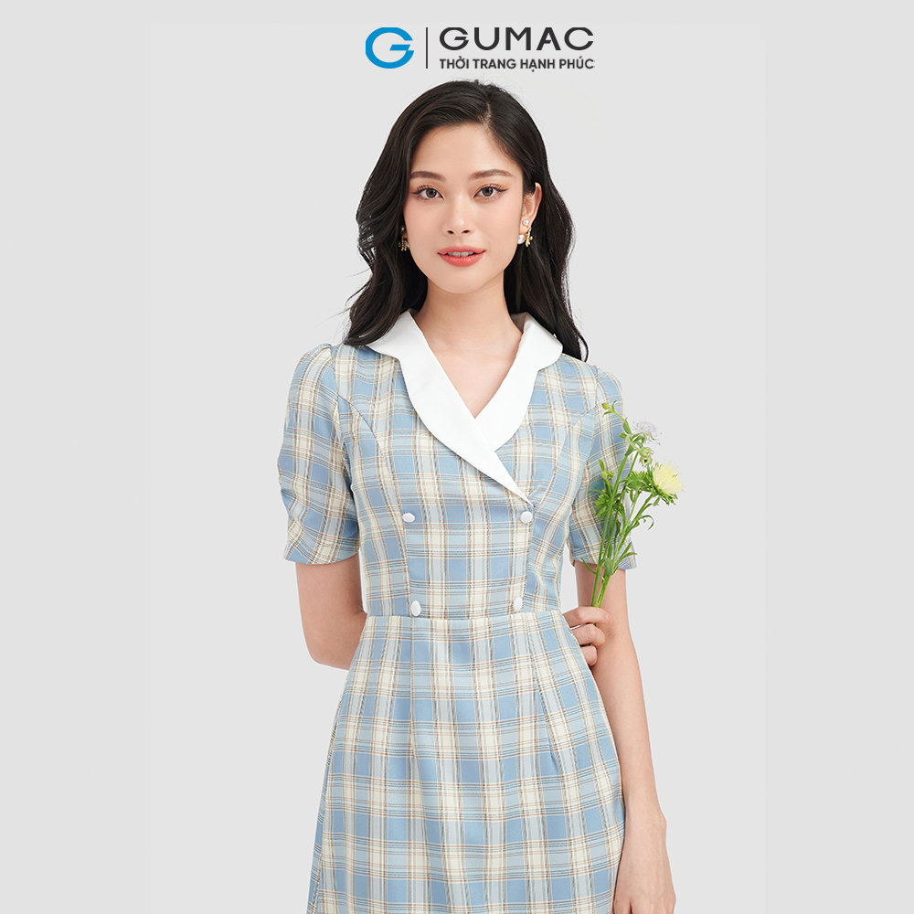 Đầm caro nút bọc thời trang GUMAC DC10055