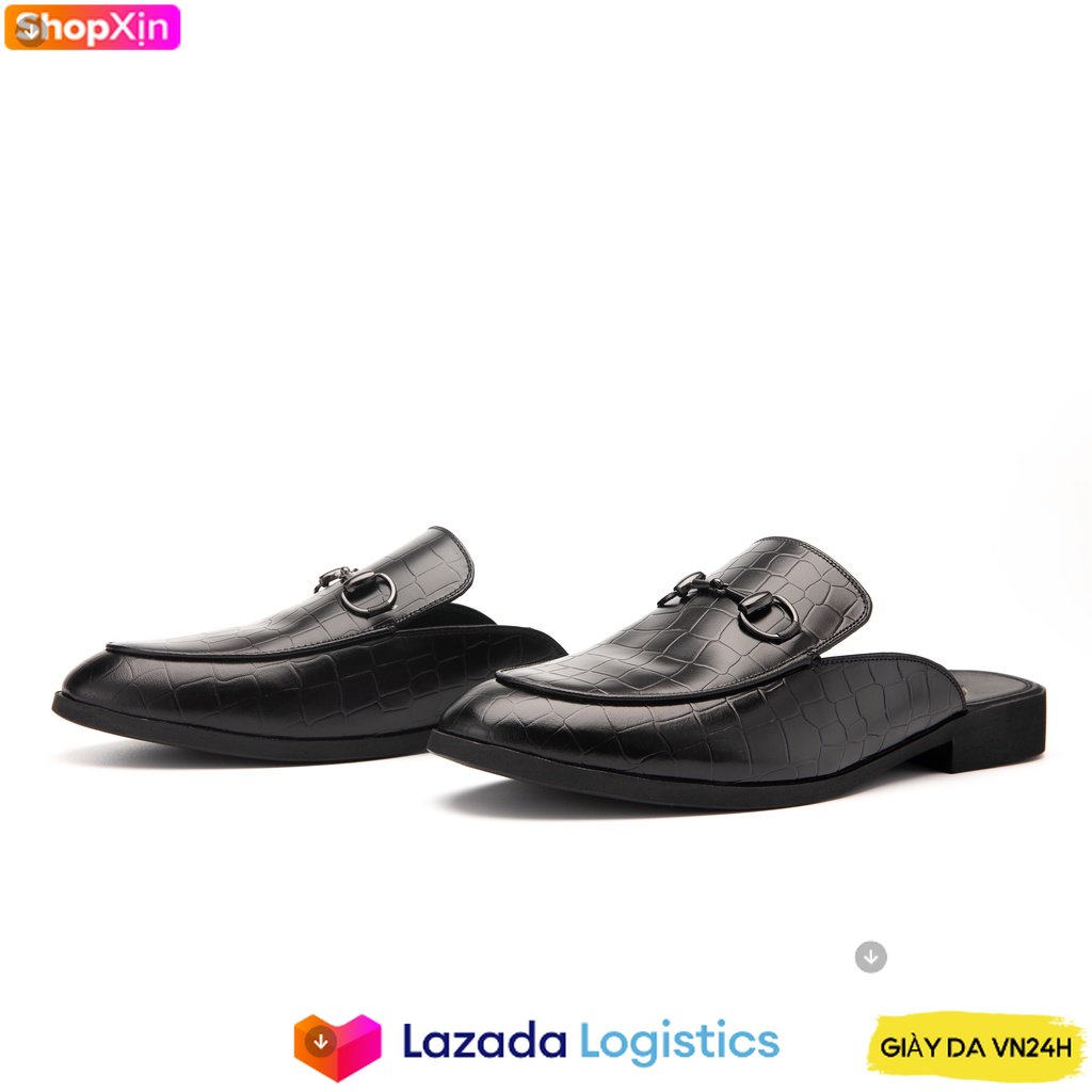 Giày sục nam công sở xoăn shop da pu pu size 38 đến 42 màu đen/vàng - s002