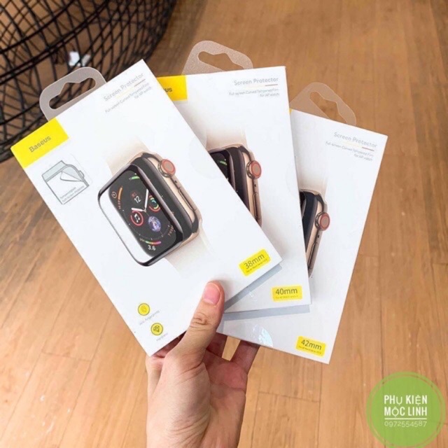 ⚡KÍNH CƯỜNG LỰC APPLE WATCH BASEUS ⚡ FULL MÀN 4D SERIES 1 2 3 4 5 SIZE 38 40 42 44 mm