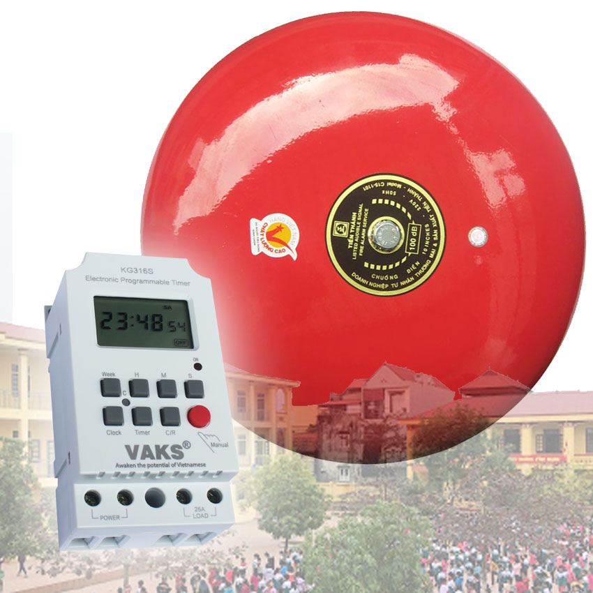 [HCM]BỘ CHUÔNG TỰ ĐỘNG BÁO GIỜ - chuông 10 inches 100dB hẹn giờ 28 lần reo chuông/ngày điện áp 220AC