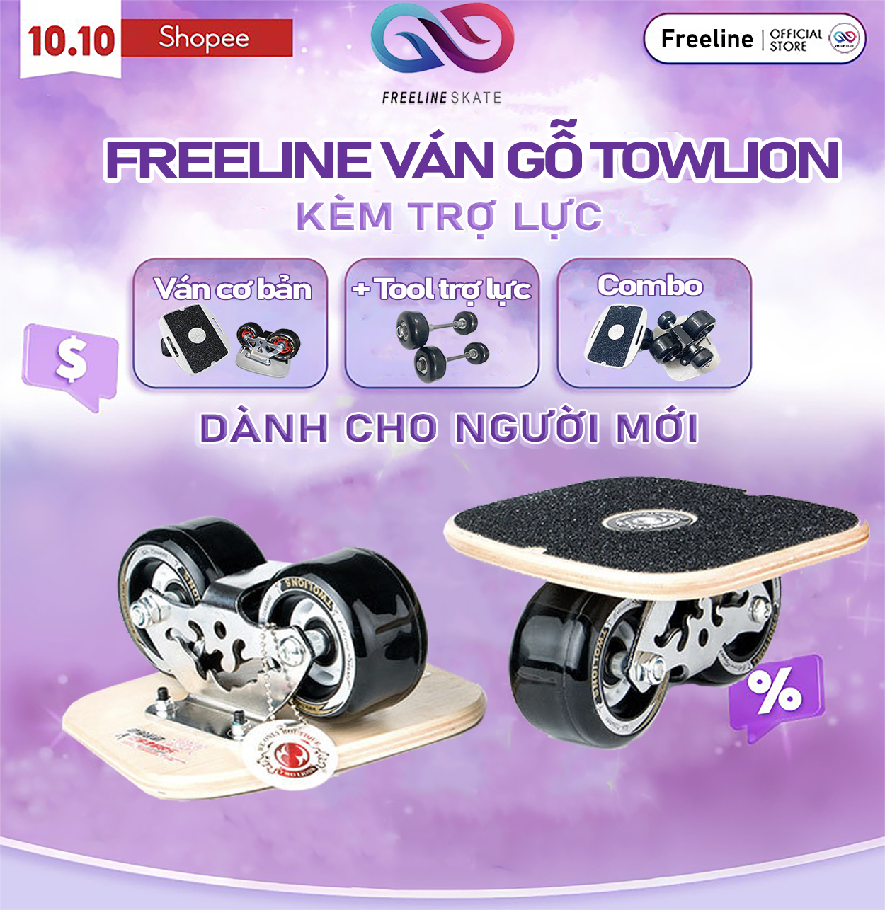 [TOWLION] VÁN TRƯỢT FREELINE SKATE GỖ BÁNH XỊN (SIÊU BỀN, NHẸ VÀ LƯỚT)