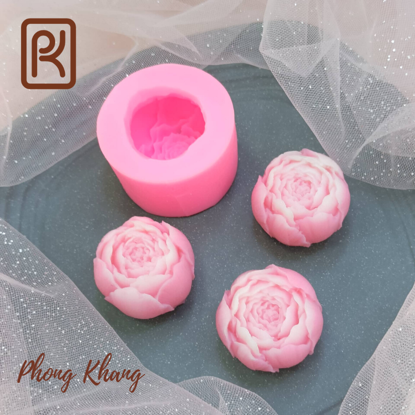 [Ảnh thực] Khuôn silicon 4d Phong Khang làm rau câu hoa mẫu đơn cúp