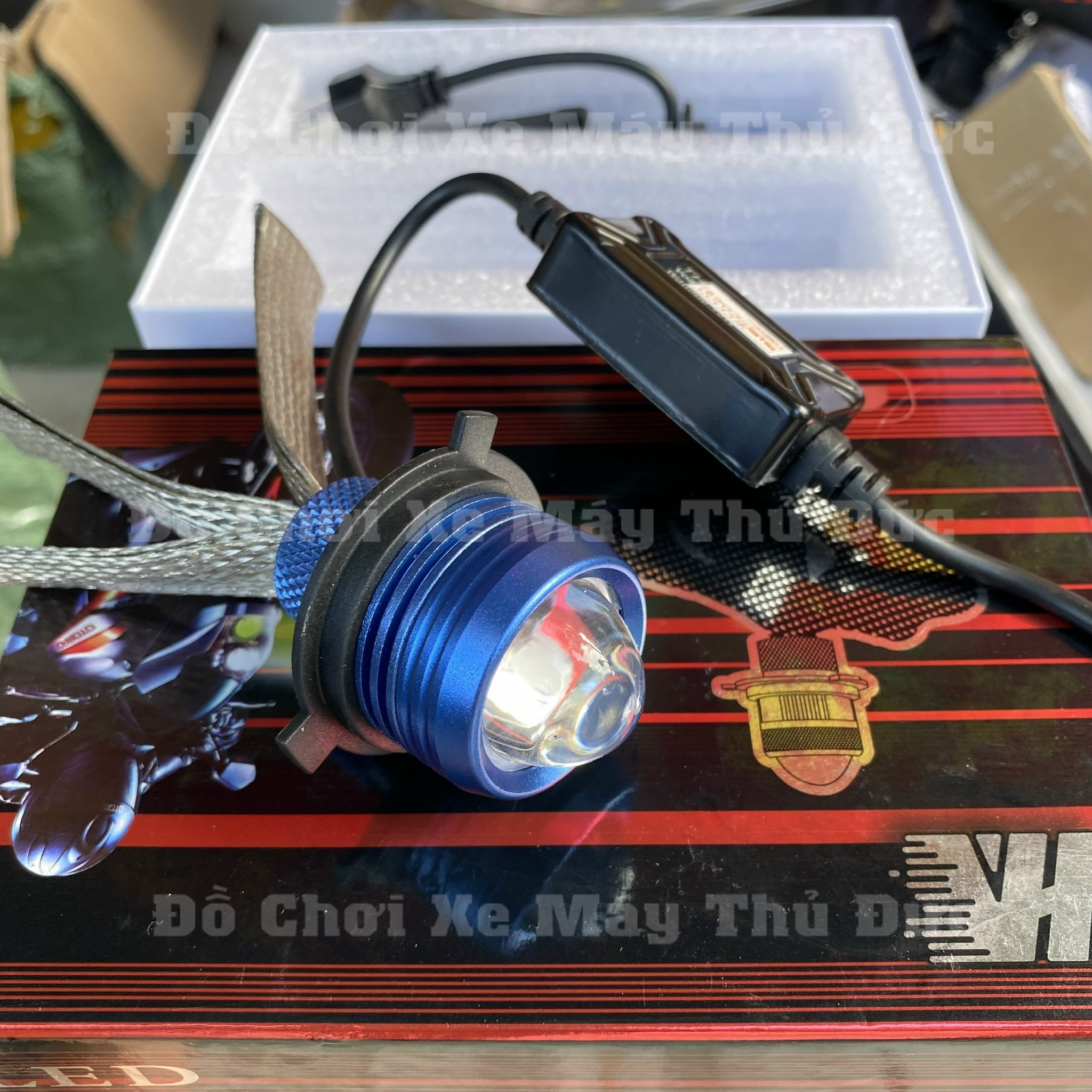 Đèn Pha LED Bi Cầu Xe Máy, Vàng - Trắng