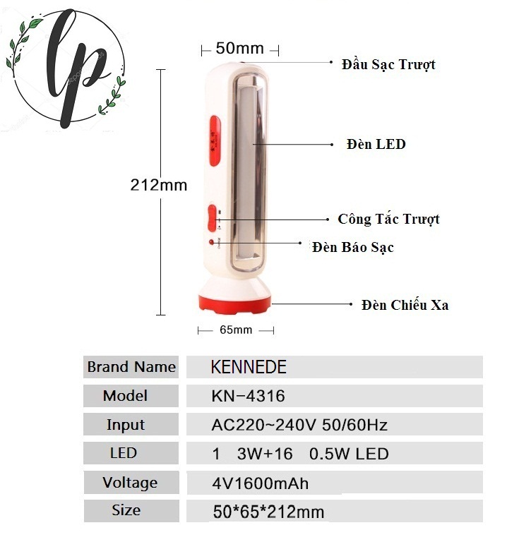 Đèn Tích Điện Kennede - Đèn tích điện 360 độ