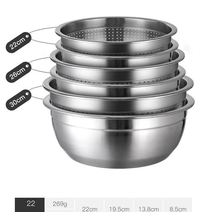 Bộ thau rổ nhà bếp 5 món bằng inox đủ size từ 18 - 26cm dày dặn, xếp gọn tiện dụng cho nhà bếp