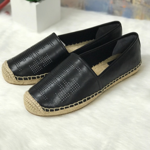 Giày Slip on Tory Burch Perforated Logo Flat Espadrille Nappa Leather