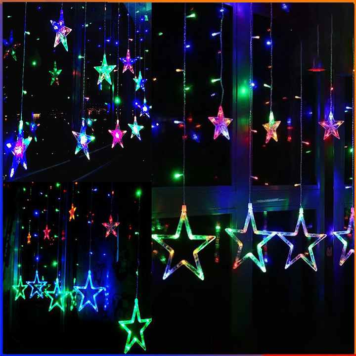 Đèn led hình ngôi sao trang trí nhấp nháy cho ngày noel, tết - Đèn trang trí rèm cửa nháy led hình ngôi sao