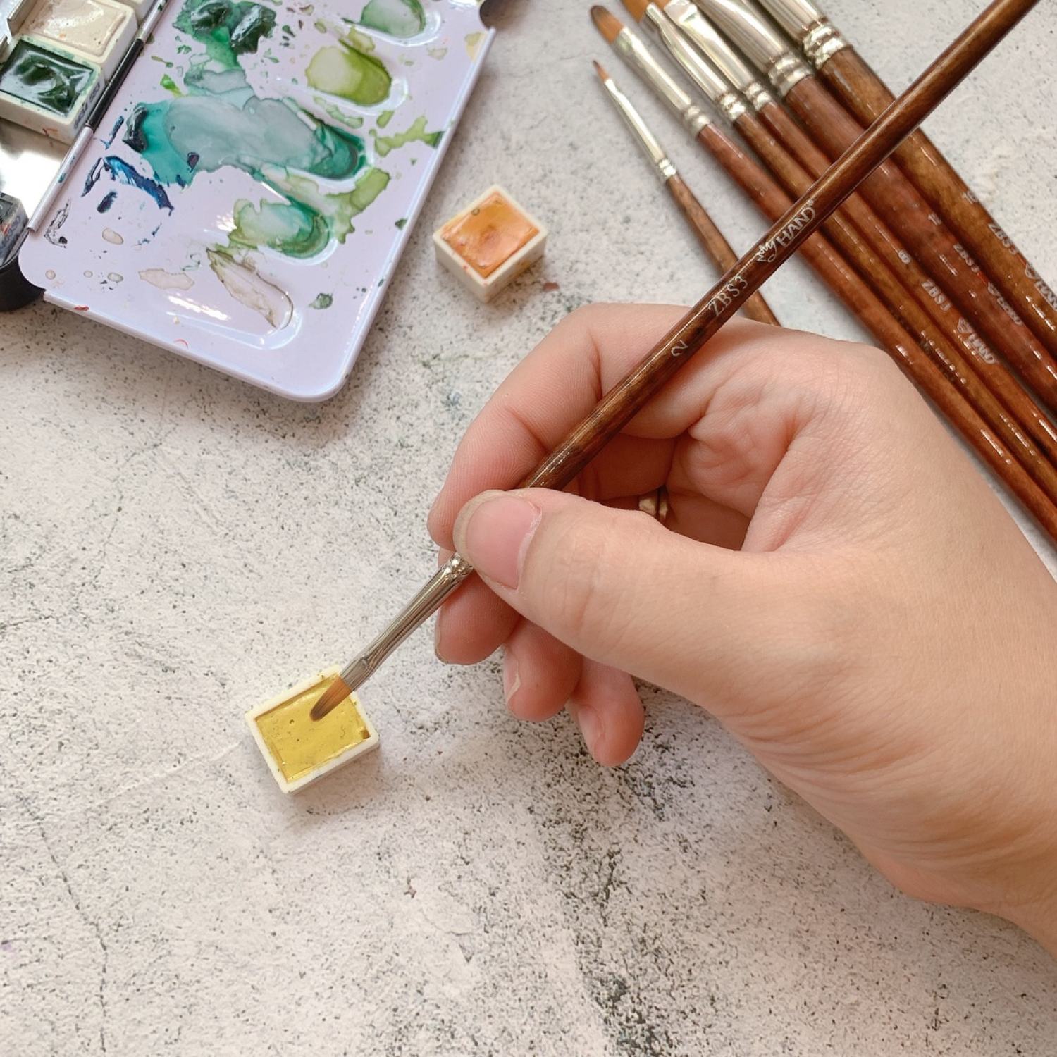 Cọ hand đầu oval zbs3 - cọ lưỡi mèo lông nhân tạo