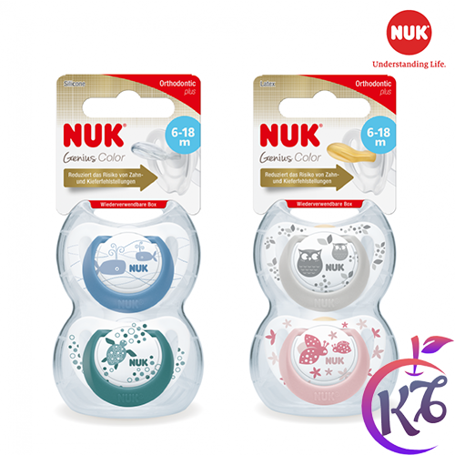 [FreeShipMAX] Bộ 2 ty ngậm Silicone NUK Genius sắc màu cho bé 6-18 tháng (2 cái/hộp) - NU31796 - ti ngam tre em