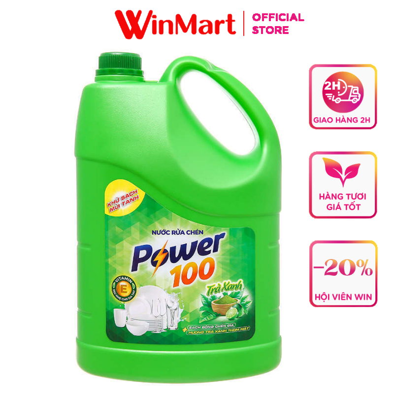 - nước rửa chén bát power100 hương trà xanh can 3.8kg