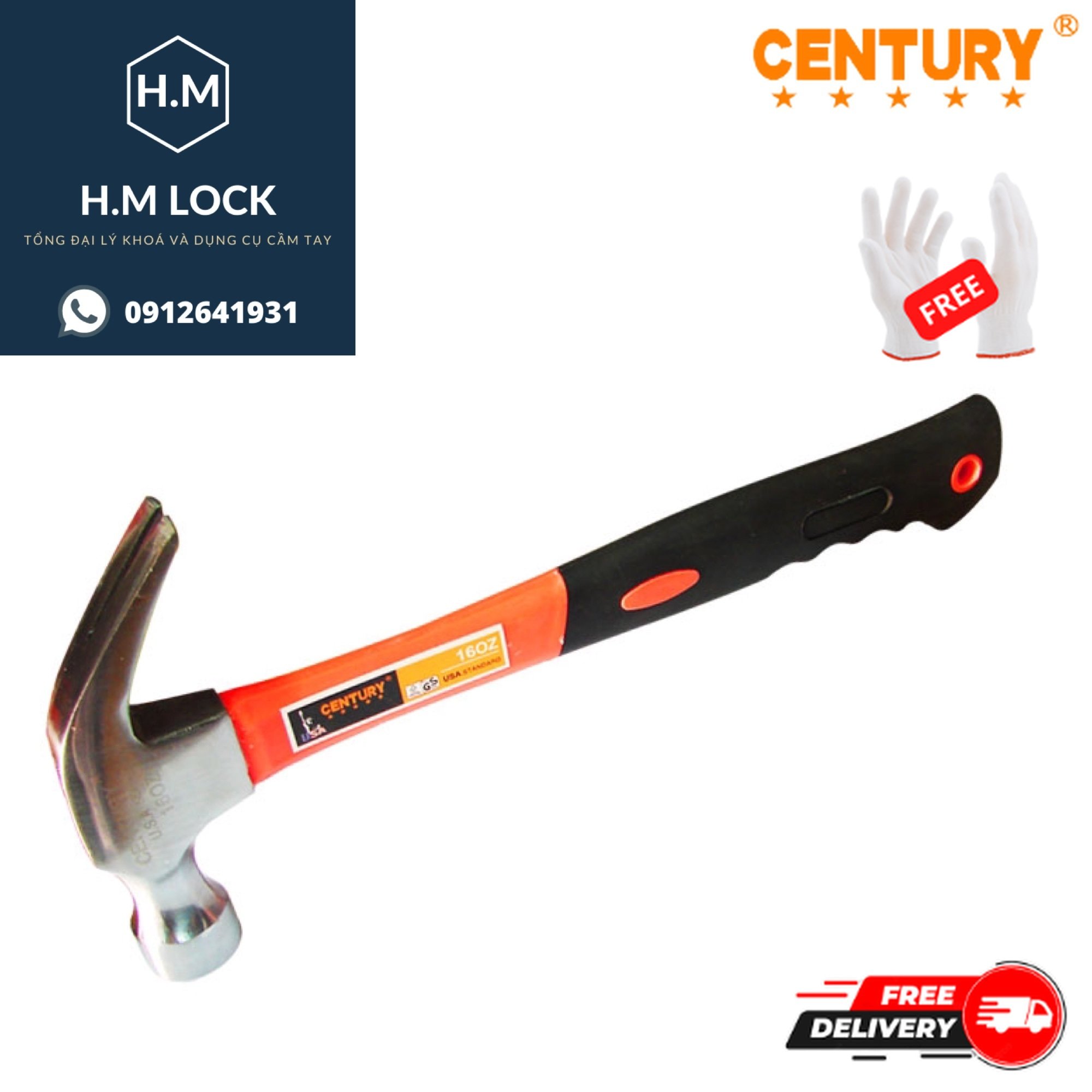 BÚA NHỔ ĐINH CENTURY 400, 520, 700, 870 GRAM - CÁN NHỰA ĐEN - HÀNG CHÍNH HÃNG - HM LOCK