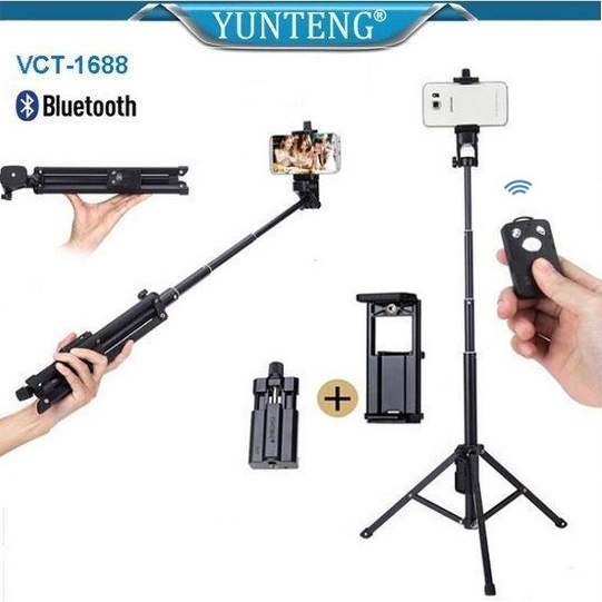 Gậy tripod 3 chân đa năng 1688 có remote bluetooth - gậy chụp hình kiêm chân đế kẹp điện thoại, máy ảnh