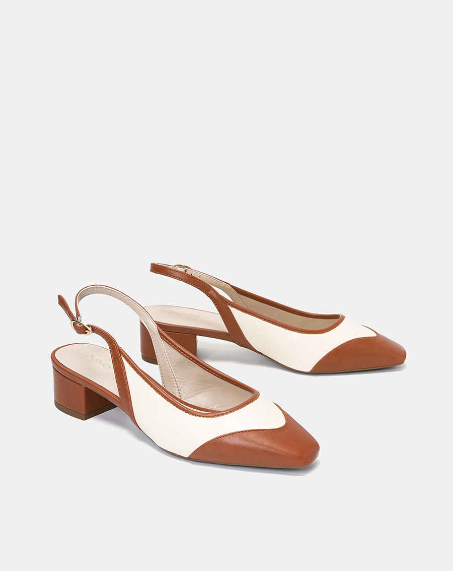 Giày Búp Bê Nữ 3cm Thời Trang JUNO Slingback Gót Vuông BB03099