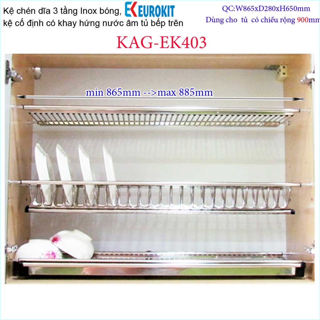[HCM]Kệ chén dĩa âm tủ 3 tầng chữ V KAG-EK403- 86.5cm Kệ  đựng chén bát 3 tầng Eurokit kệ chén âm tủ 90cm Inox bóng cao cấp
