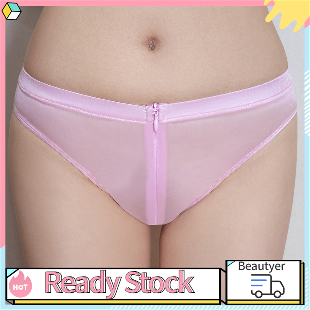 Womens Underwear Ladies Panties Zipper Hollow Sheer Lingerie Knickers Tanga.Open Crotch Crotchless Solid color