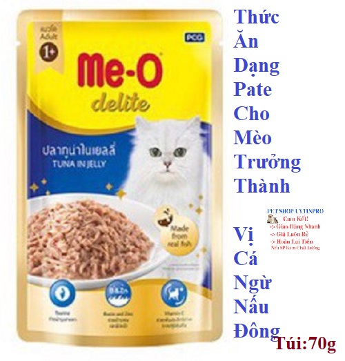 [Hoàn tiền 10%]  THỨC ĂN CHO MÈO Me-O delite Dạng Pate Vị cá ngừ nấu đông Gói 70g Xuất xứ Thái Lan - Pet shop Uytinpro