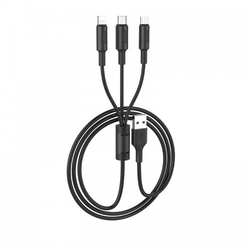 Cáp sạc đa năng 3 đầu Lightning iPhone Micro USB Type C Hoco X25 màu đen