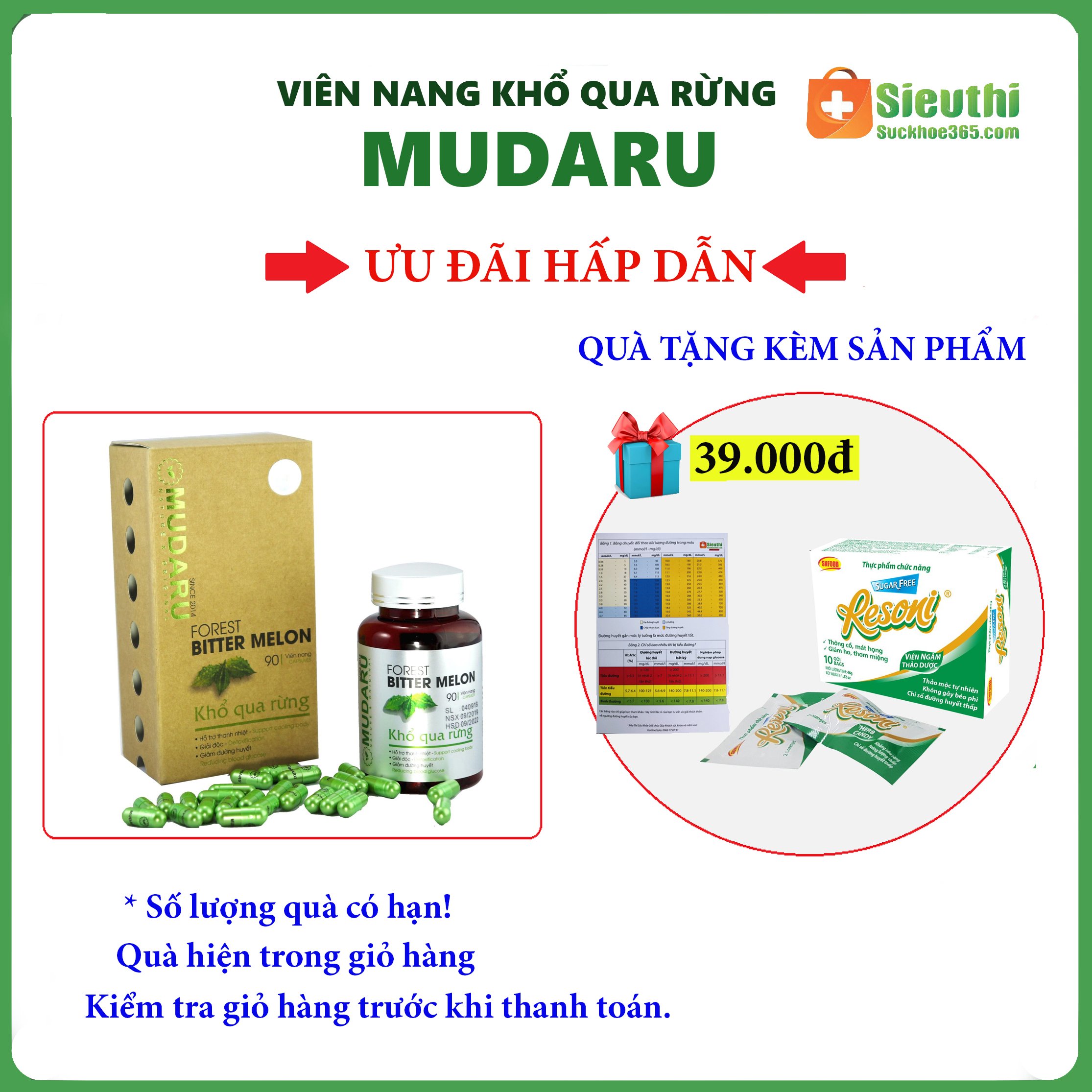 [HCM]Viên Uống Khổ Qua Rừng Mudaru 90 viên Forest Bitter Melon Kiểm Soát Đường Huyết Hạ Huyết Áp Giảm Mỡ Máu Siêu Thị Sức Khoẻ 365