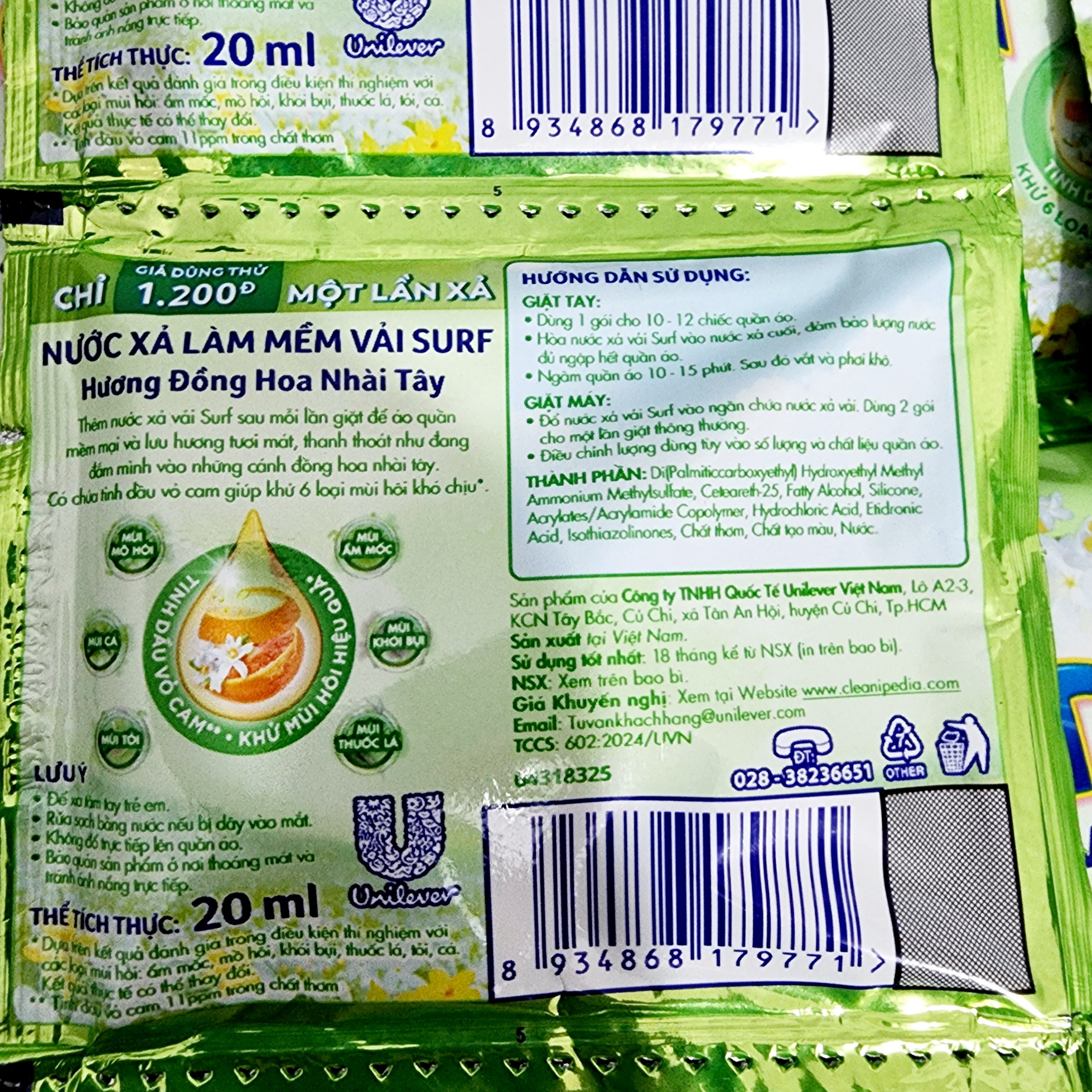 Nước Xả Vải SURF dây 10 gói/dây