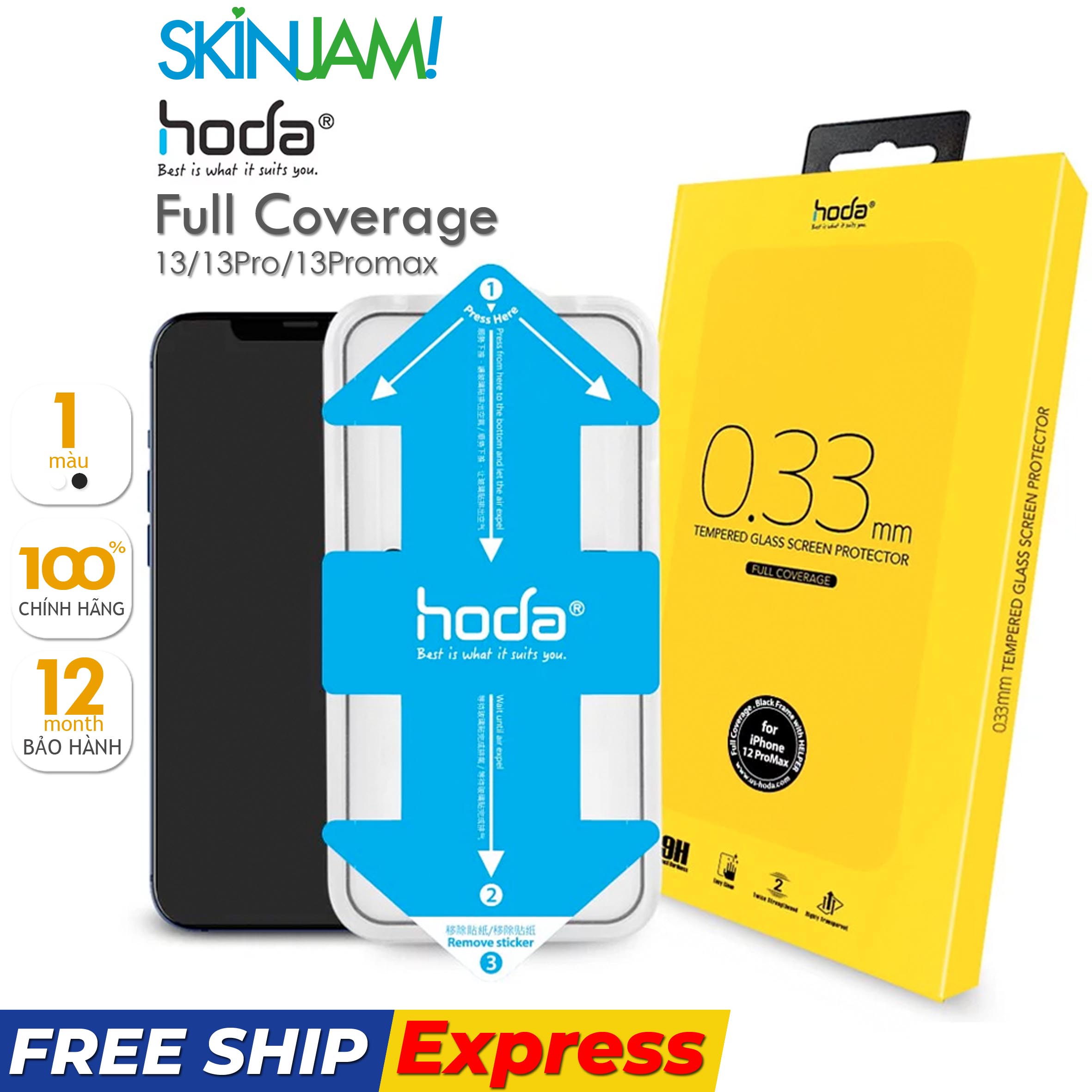 Cường Lực iP 15 HODA 0.33 mm Full Coverage 15Promax/ 15Pro/ 14Plus/ 15/ 14/14Pro/14Promax/12/13Pro/13Promax Hàng Chính Hãng Hoda