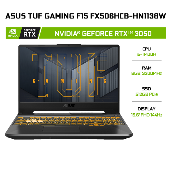 Laptop ASUS TUF Gaming F15 FX506HCB-HN1138W i5-11400H | 8GB | 512GB | GeForce RTX™ 3050 4GB | 15.6 FHD 144Hz | Win 11