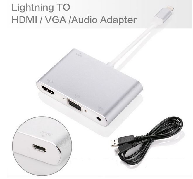 Cáp nối iPhone với đầu dây HDMI hoặc VGA Lightning to HDMI và VGA Audio để xem máy chiếu tivi màn LCD cáp HDMI cho iphone