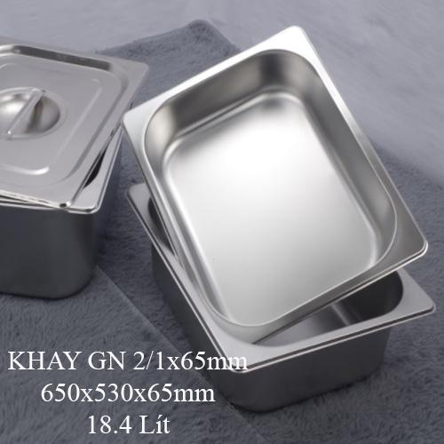 Khay inox GN 2/1x65mm đựng thực phẩm-lưu kho đông-trưng bày thức ăn tiệc buffet