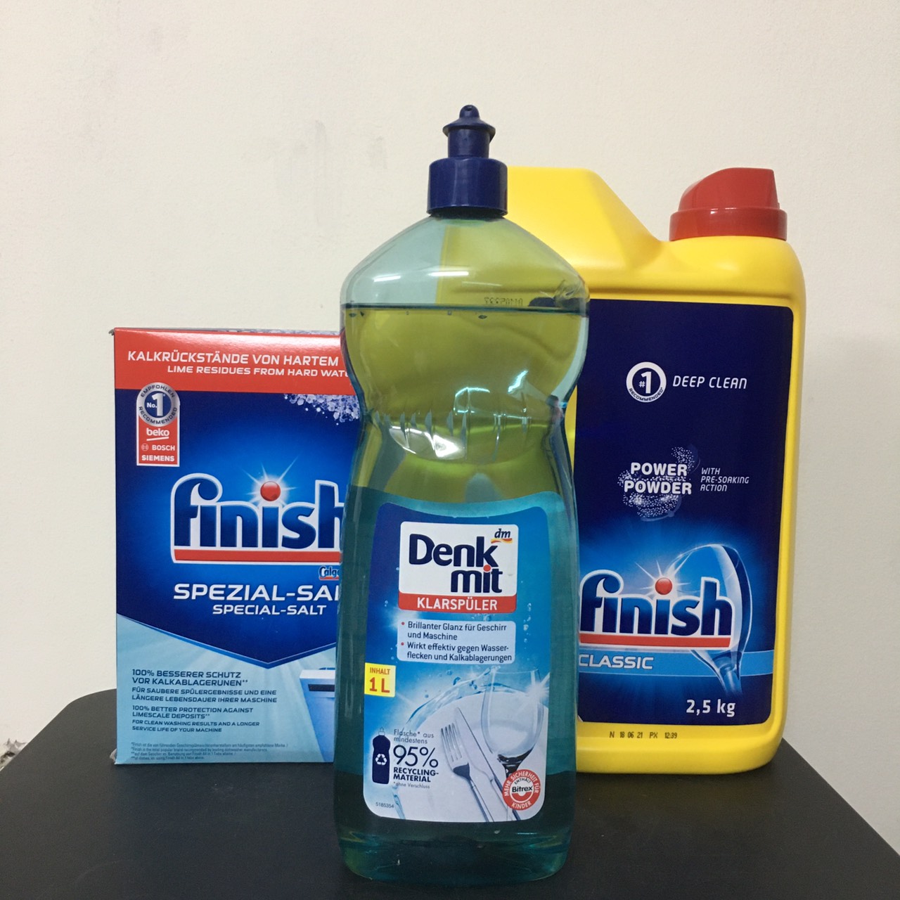 Bột rửa chén Finish+Muối 1.2kg+Nước làm bóng bát chén