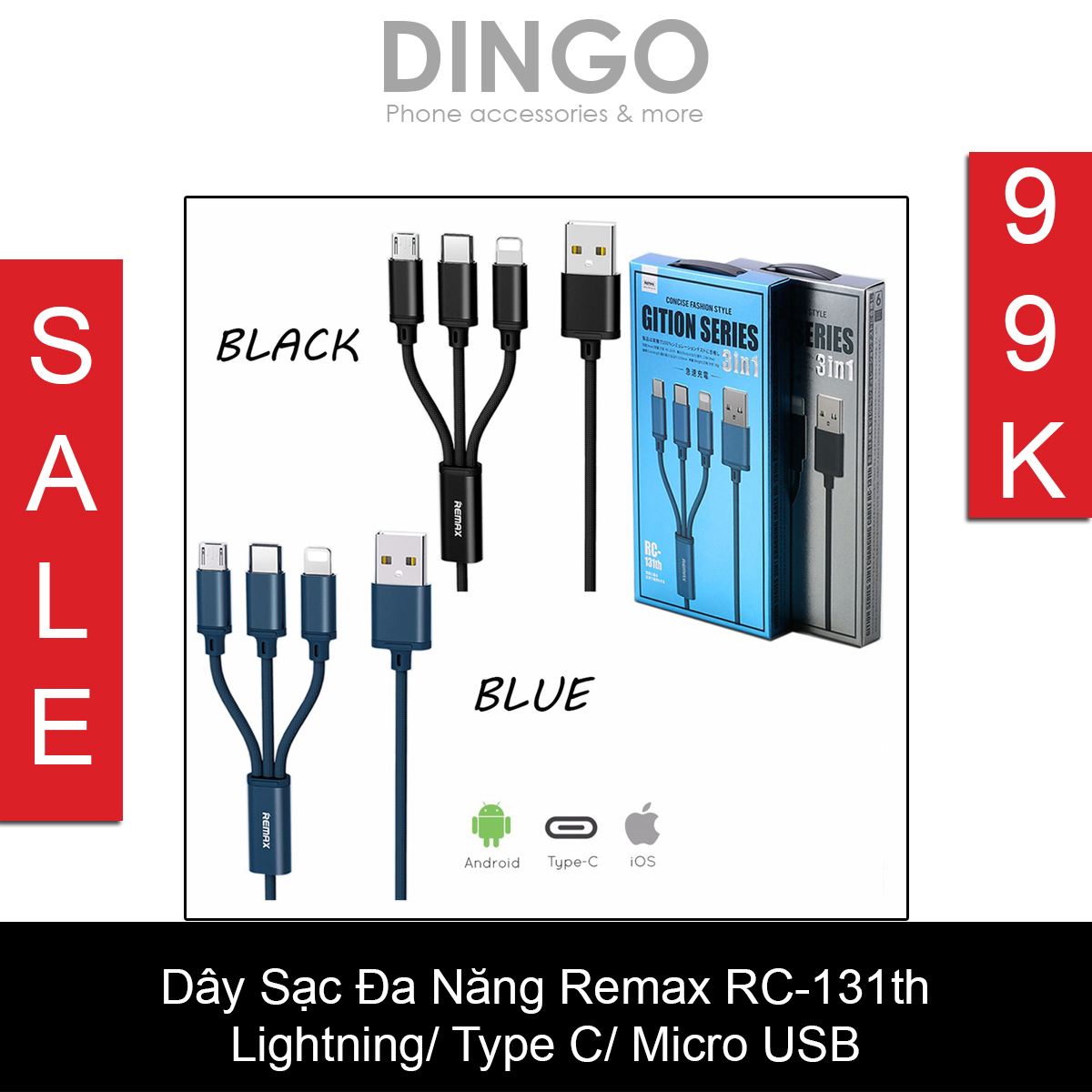 Cáp sạc remax 3 đầu rc-131