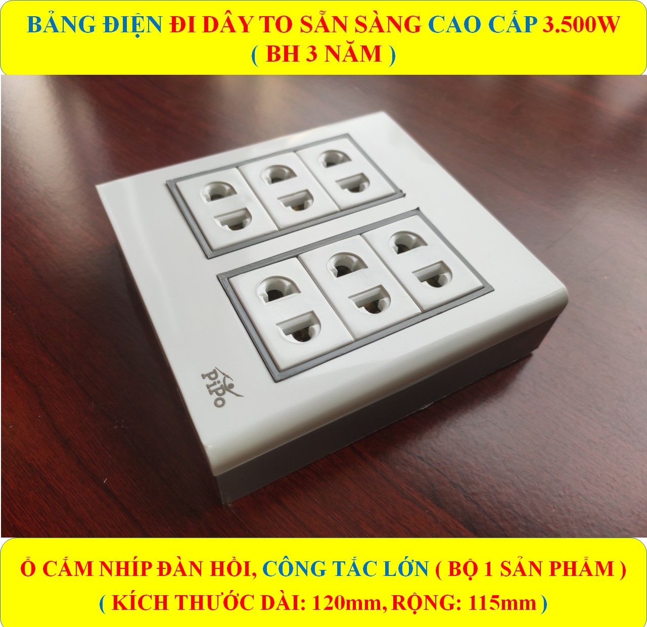 Bảng điện lắp nổi gắn tường CAO CẤP (3500W) + BH 3 NĂM + 6 ổ cắm nhíp chống giãn + Đi dây sẵn sàng đầy đủ + Bộ ốc vít lắp đặt (bộ 1 sản phẩm)