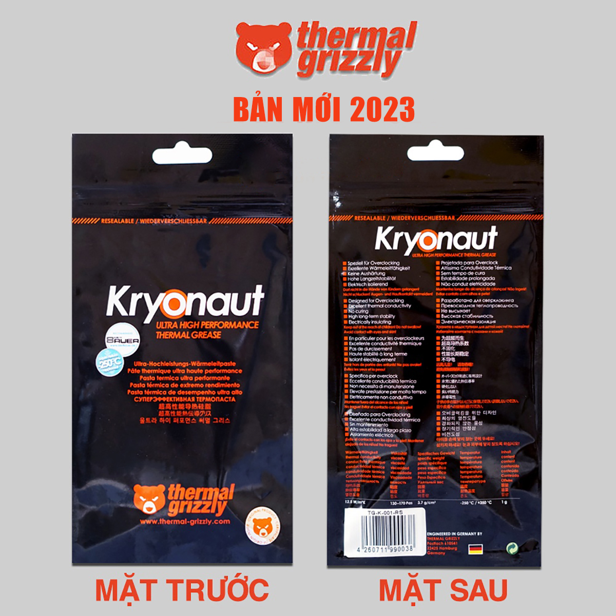 Keo tản nhiệt Thermal Grizzly Kryonaut liquid helium 1 gram Kem tản nhiệt CPU phiên bản mới nhất keo gấu đỏ 2023