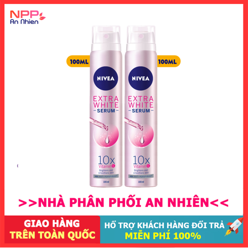 Bộ đôi Xịt ngăn mùi NIVEA serum trắng mịn (100ml/chai) 80020