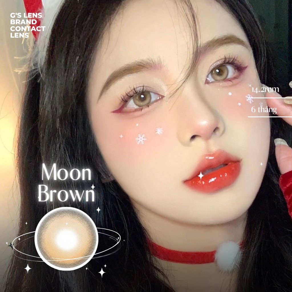 Kính áp tròng lens mắt moon brown nâu tây trăng khuyết rõ vân lens giãn ít 14.2mm 0-6 độ