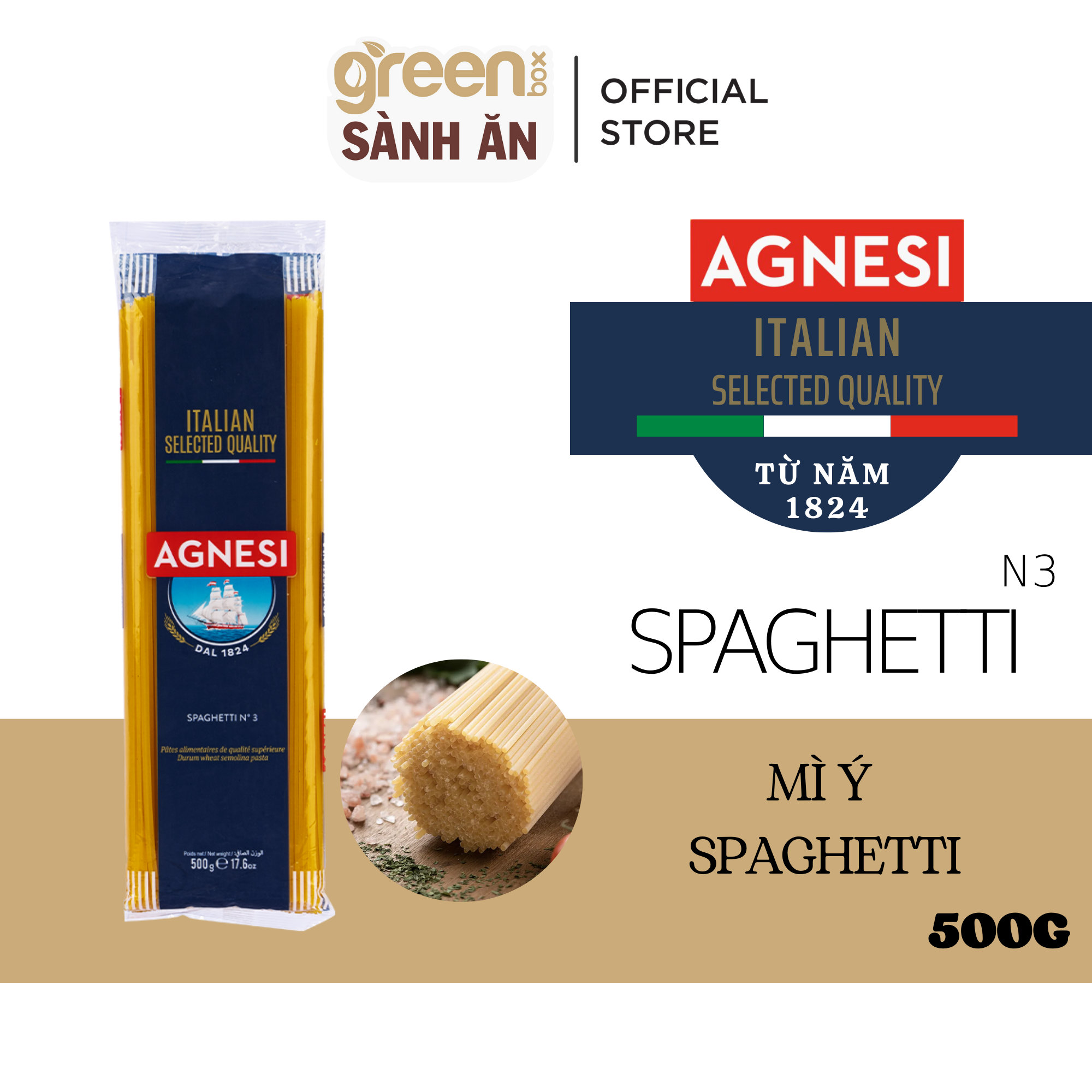 Mì ý sợi to Spaghetti làm từ lúa mì Semolina cao cấp Agnesi Ý 500g nấu