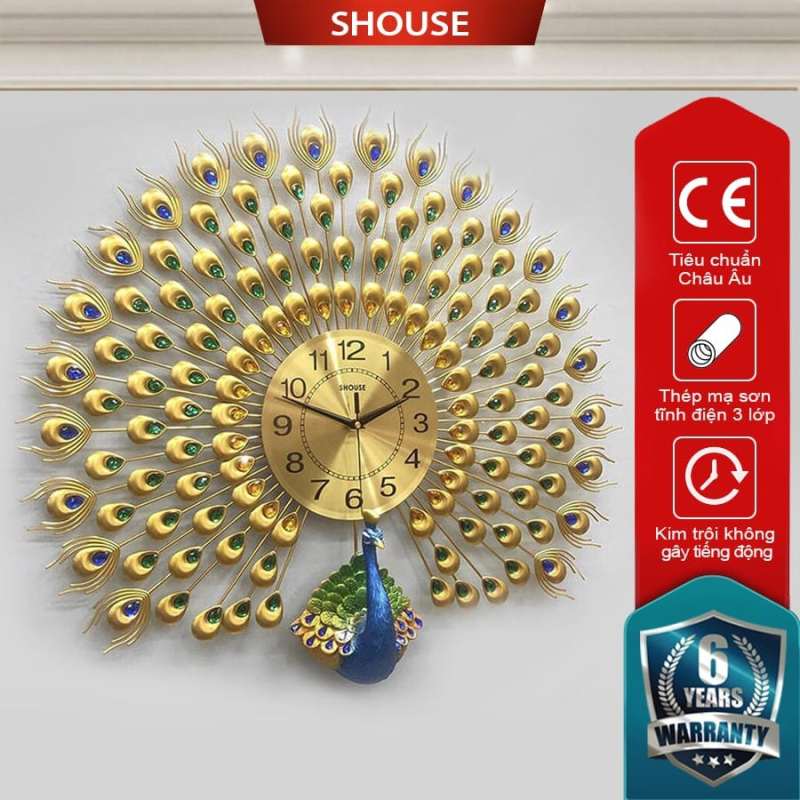 Đồng Hồ Treo Tường Trang Trí Đẹp Con Công S-A25 chim khổng tước độc lạ 3d cỡ lớn nghệ thuật phù hợp cho phòng khách, phòng ngủ bán chạy