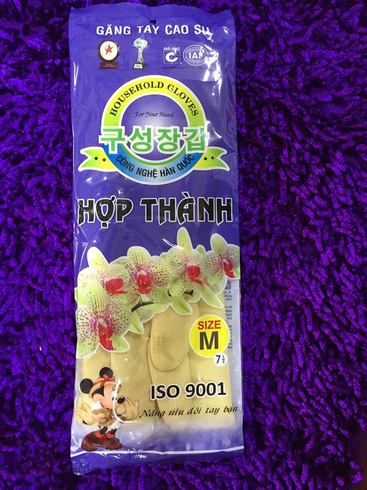 Combo 02 đôi găng tay cao su Hợp Thành dài 32cm size M, găng tay rửa chén Hợp Thành dài 32cm size M