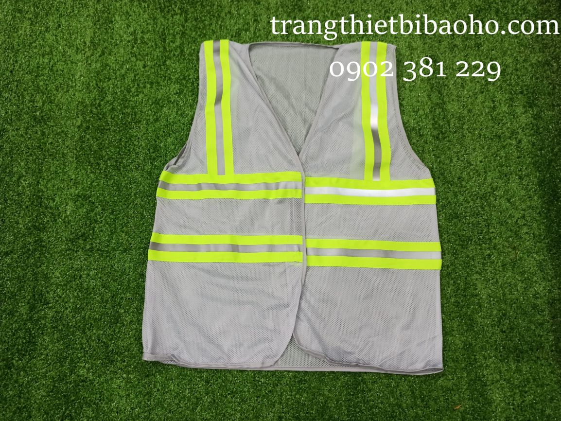 Áo ghi lê phản quang lưới 3M dán màu xám - hình thật