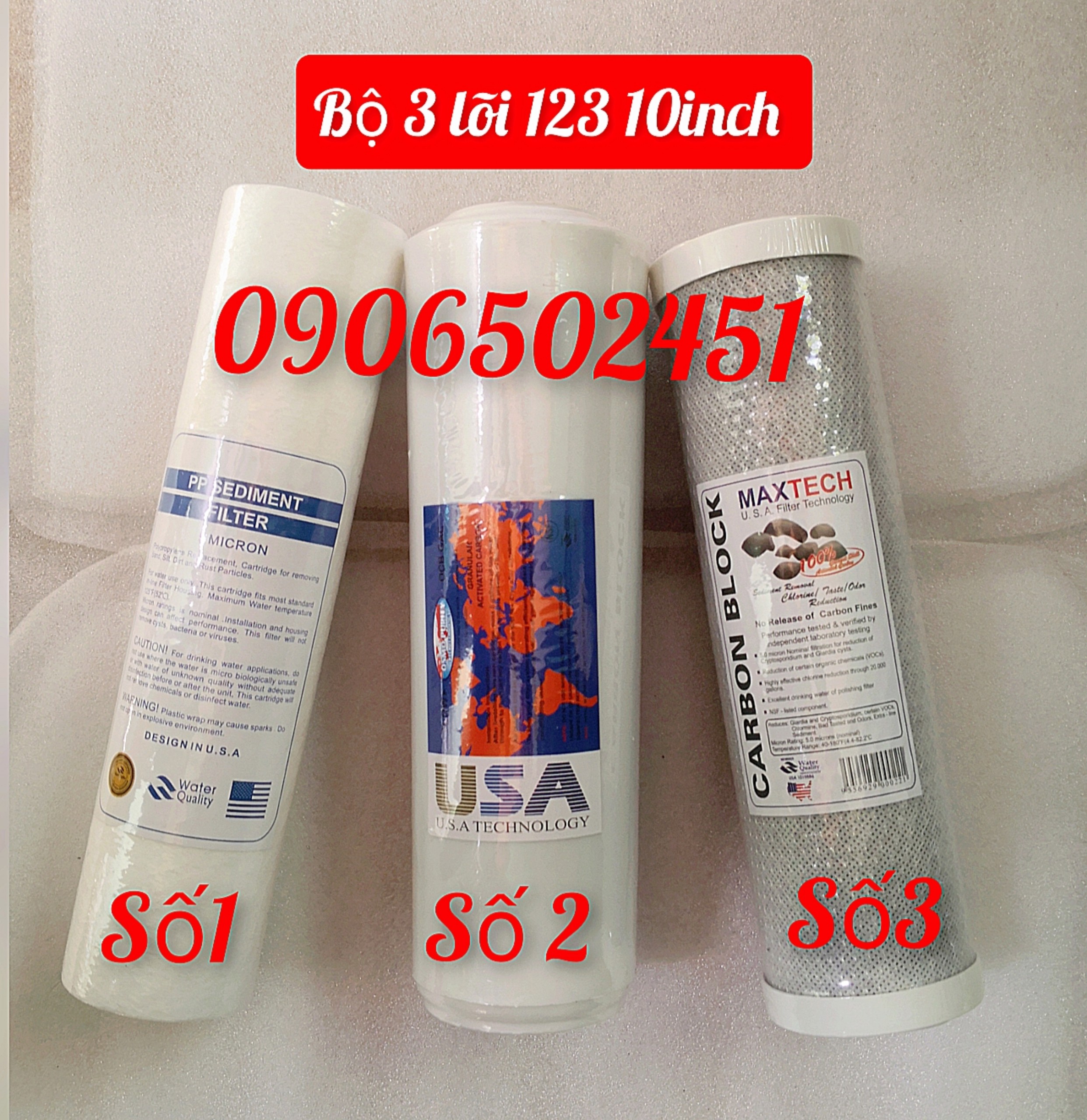 [HCM]Combo Bộ sản phẩm 6 lõi lọc (gồm 4 lõi lọc số 1 & 1 lõi số  2 & 1 lõi số 3) 10inch