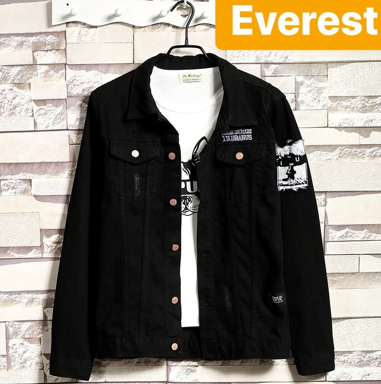 ÁO KHOÁC JEAN NAM ĐEN HỌA TIẾT TAY CHẤT BÒ THU ĐÔNG HÀN QUỐC CHẤT MEN NGẦU DB-99 - EVEREST FASHION
