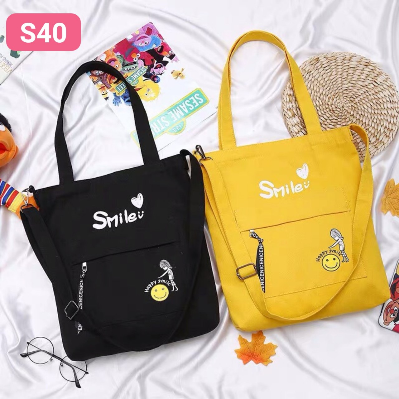 túi tote thời trang smile trái tim s40