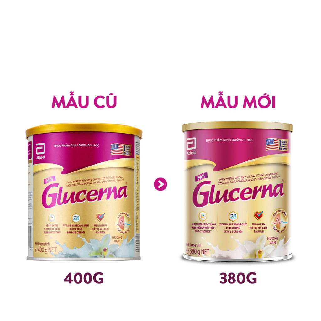 Sữa bột dành cho người bị tiểu đường Glucerna Abbott 380g Hương Vani