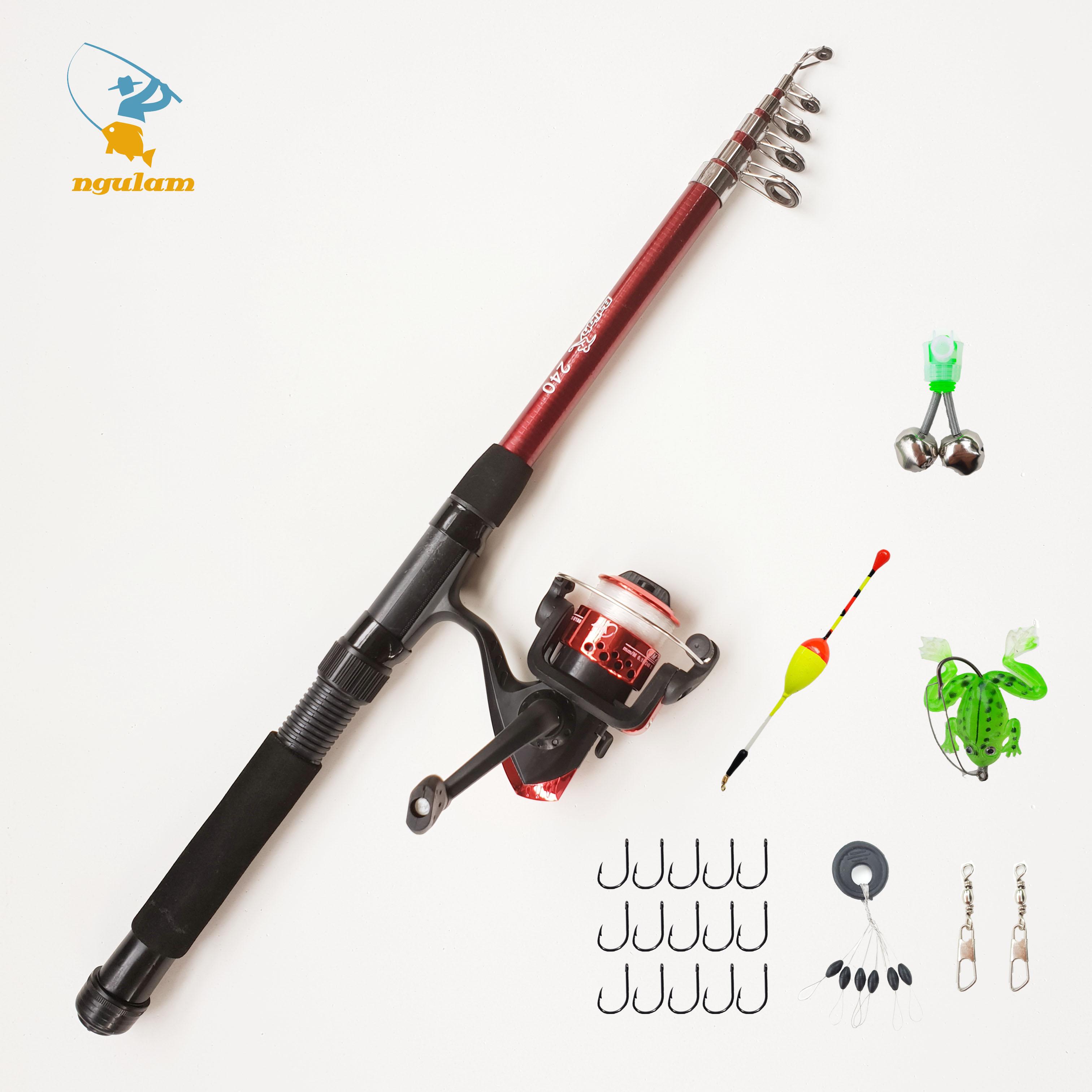 Bộ cần câu giá rẻ 2m4 kèm máy + dây + bộ phao lưỡi và phụ kiện, bộ khung thon mảnh, tay cầm vững chắc, phù hợp với người mới tập câu