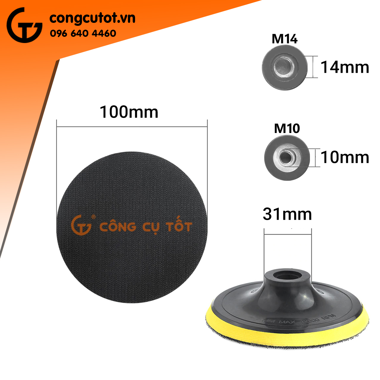 10 cái đế chà nhám tròn size tùy chọn